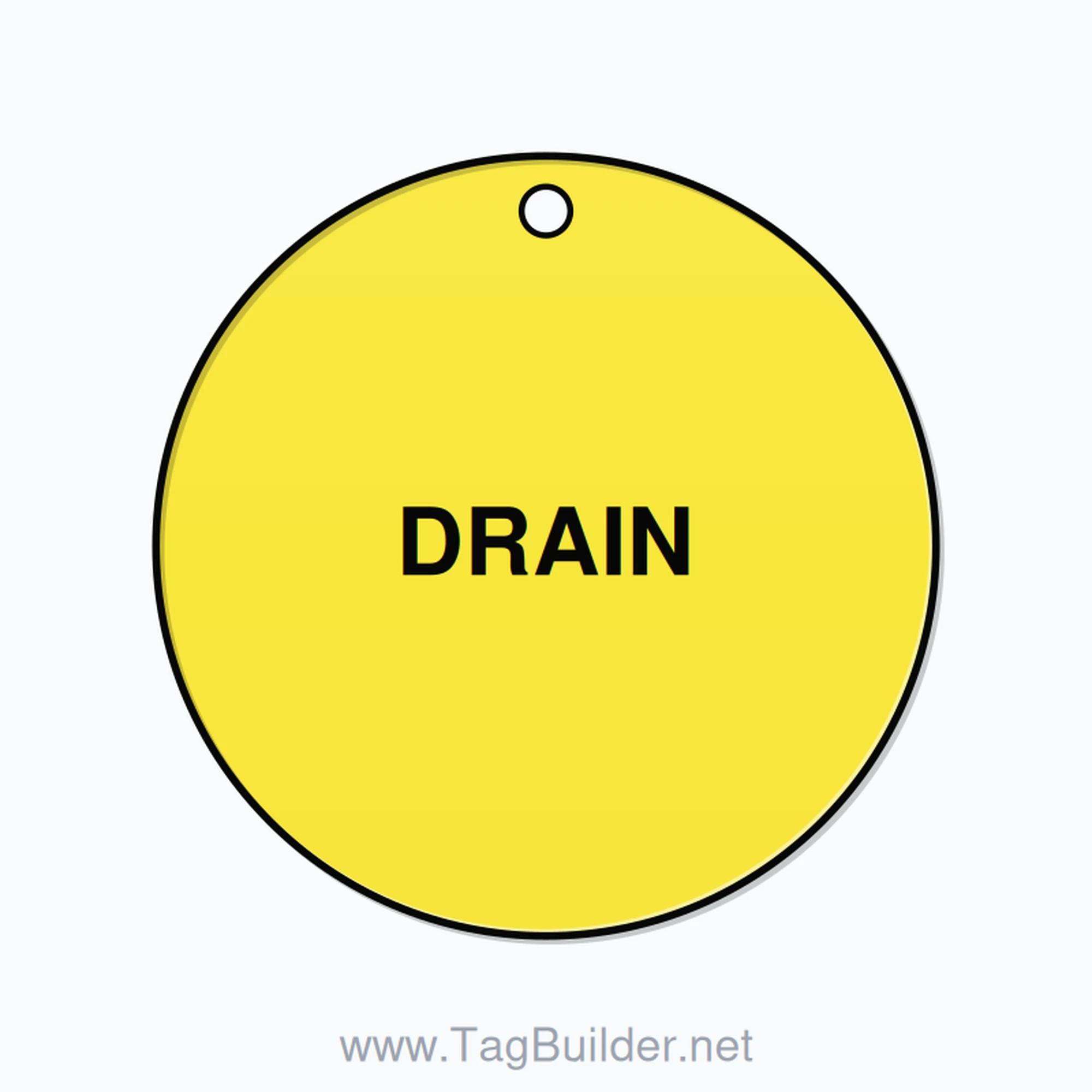 2.5 inch Circle Valve Tag – DRAIN, Plastic, Black On Yellow