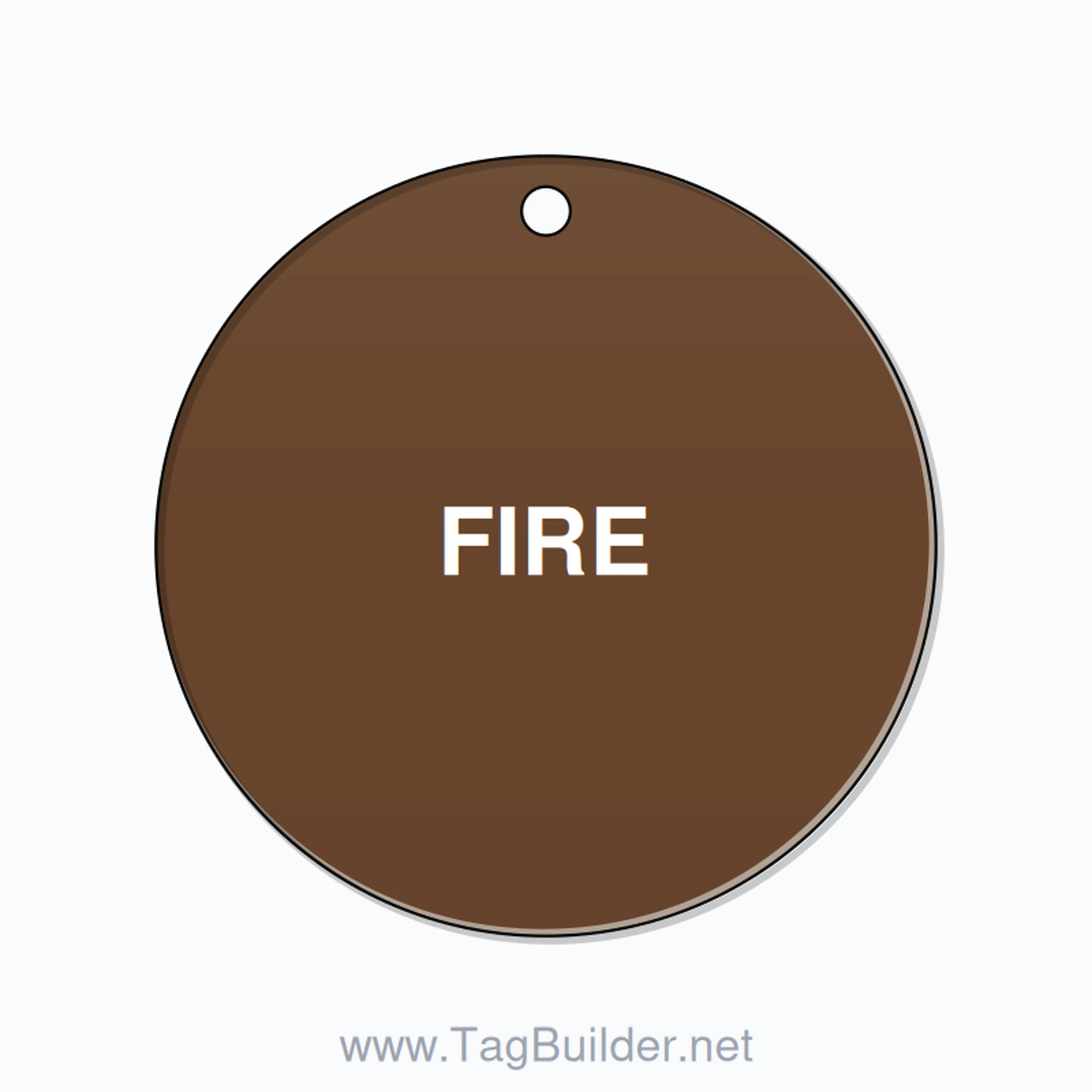 2.5 inch Circle Valve Tag – FIRE, Plastic, White On Brown