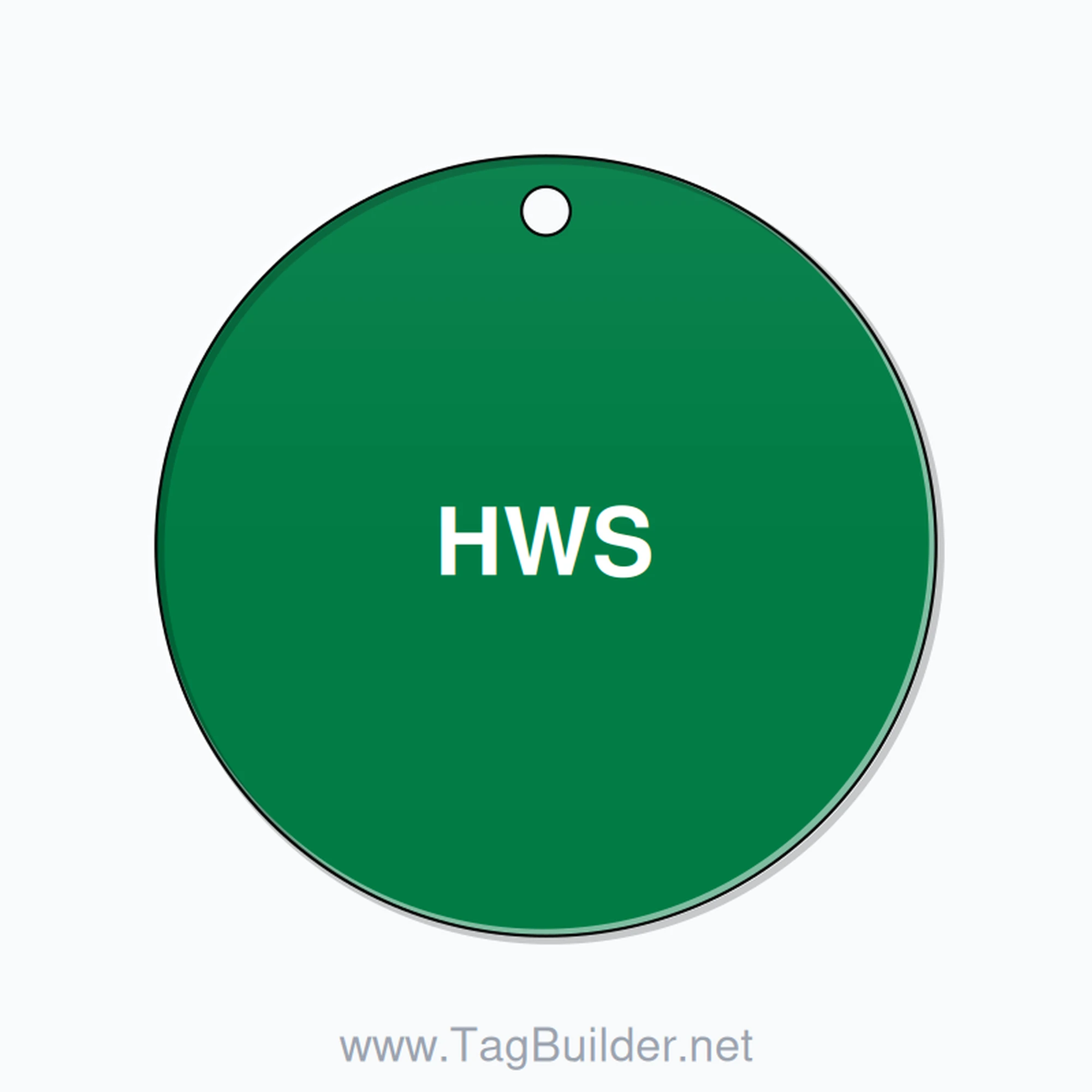 2.5 inch Circle Valve Tag – HWS, Plastic, White On Green
