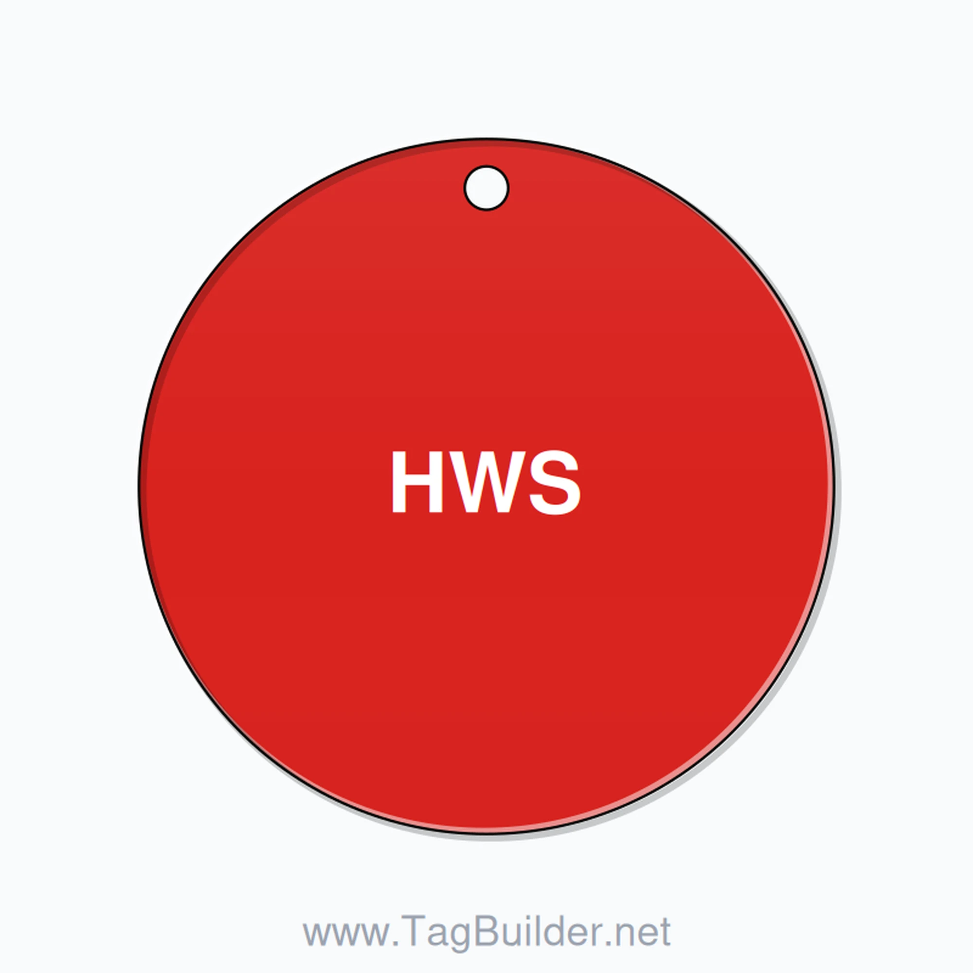 2.5 inch Circle Valve Tag – HWS, Plastic, White On Red