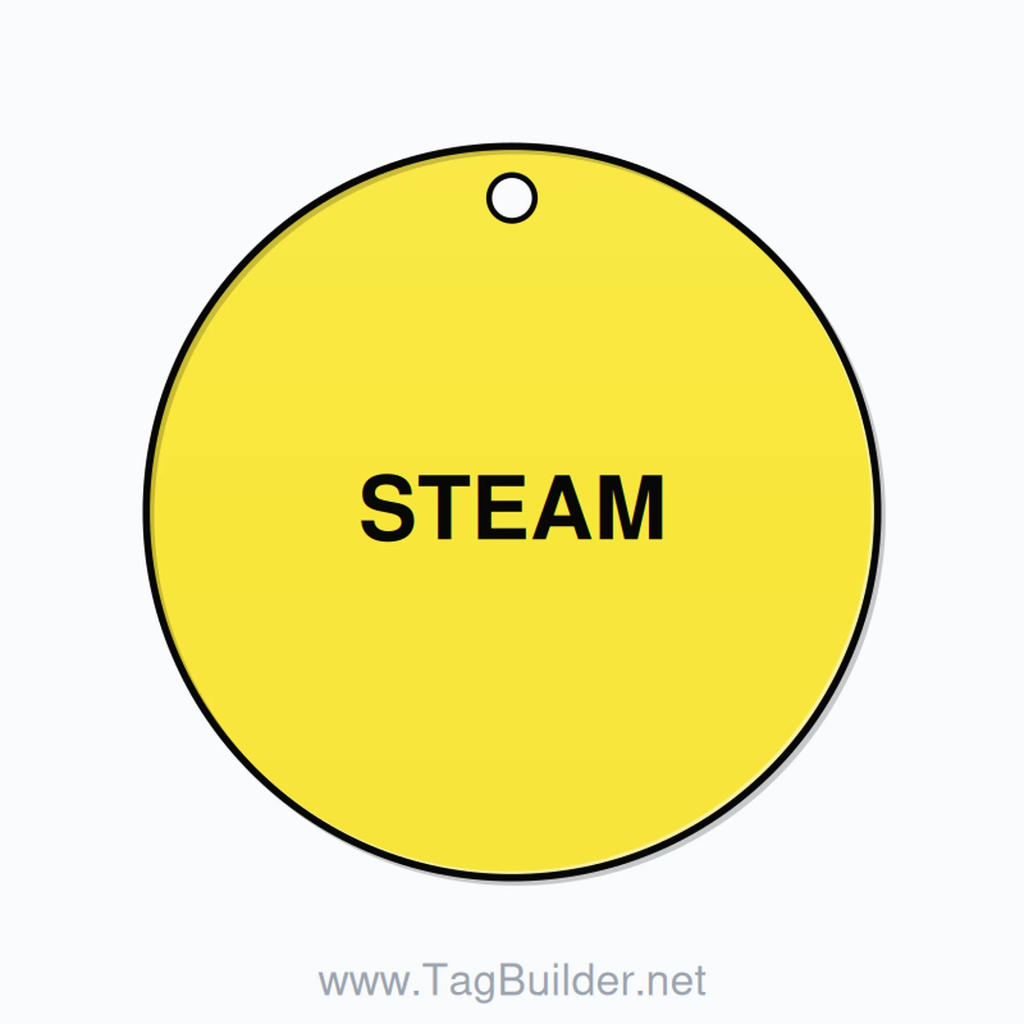 2 inch Circle Valve Tag – STEAM, Plastic, Black On Yellow