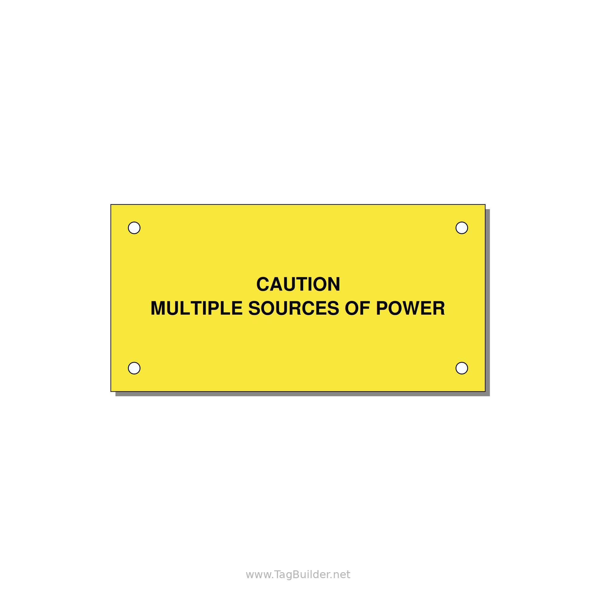 Multiple Power Source Warning — 4x2" Black on Yellow, Holes