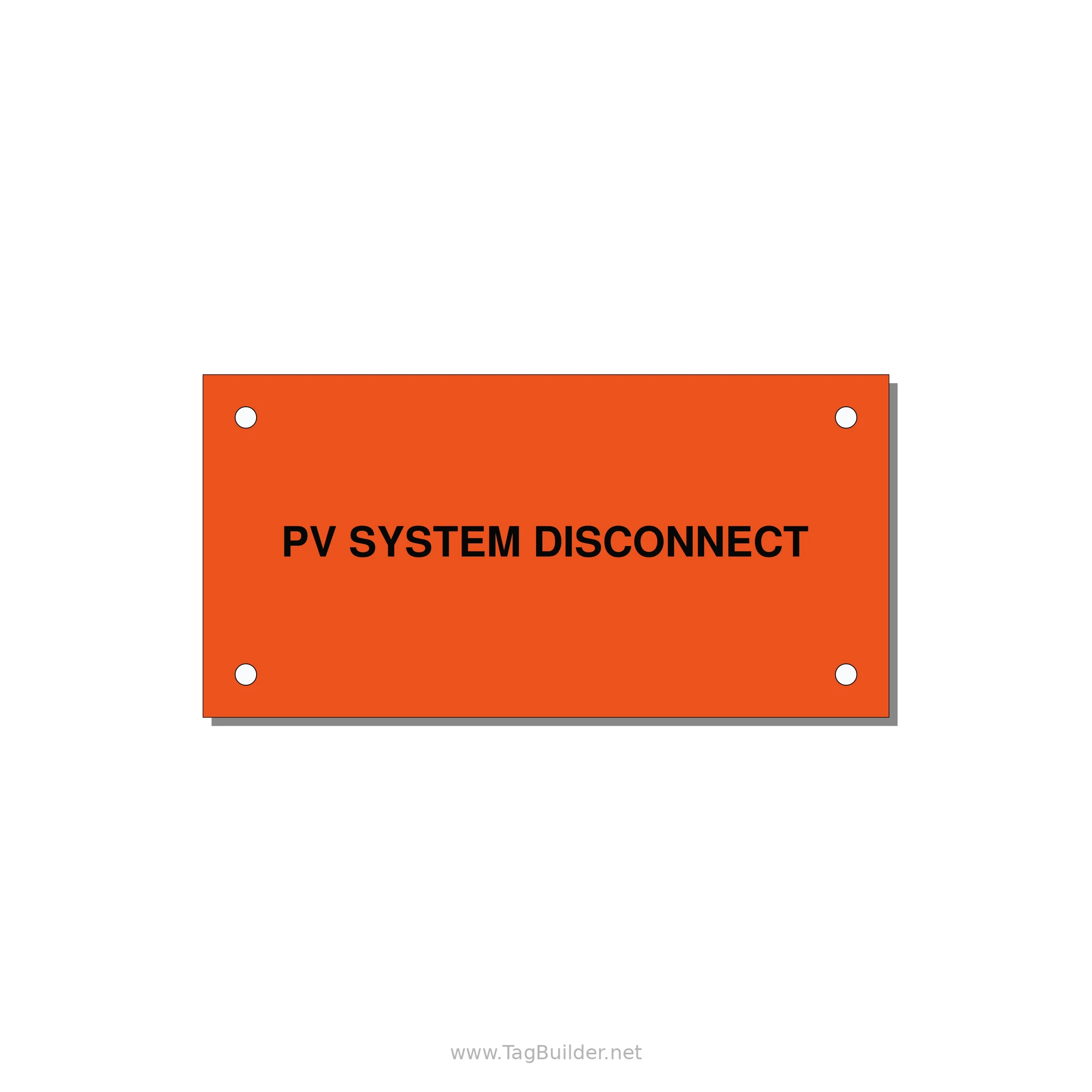 PV System DC Disconnect Label — 4x2" Black on Orange, Holes