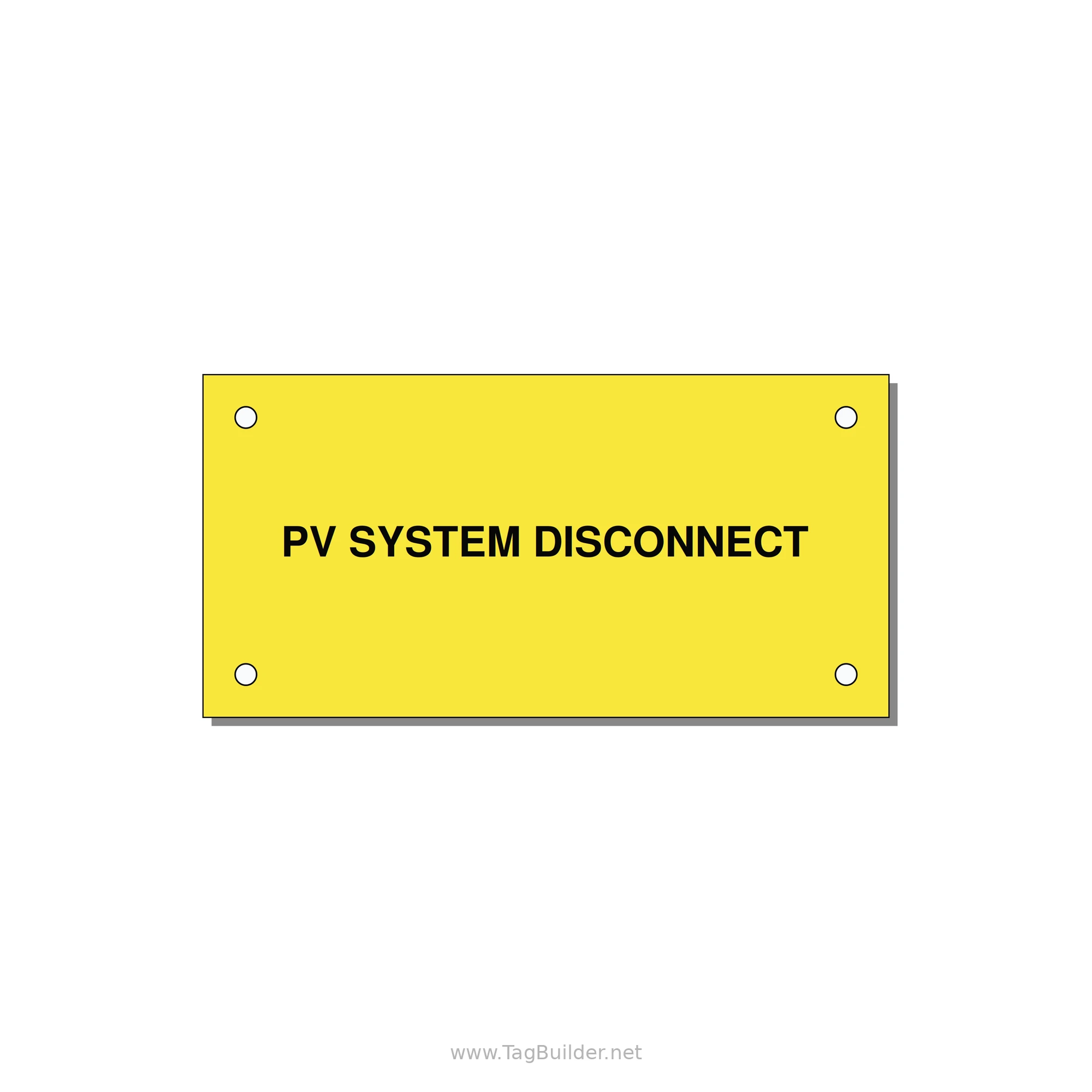 PV System DC Disconnect Label — 4x2" Black on Yellow, Holes
