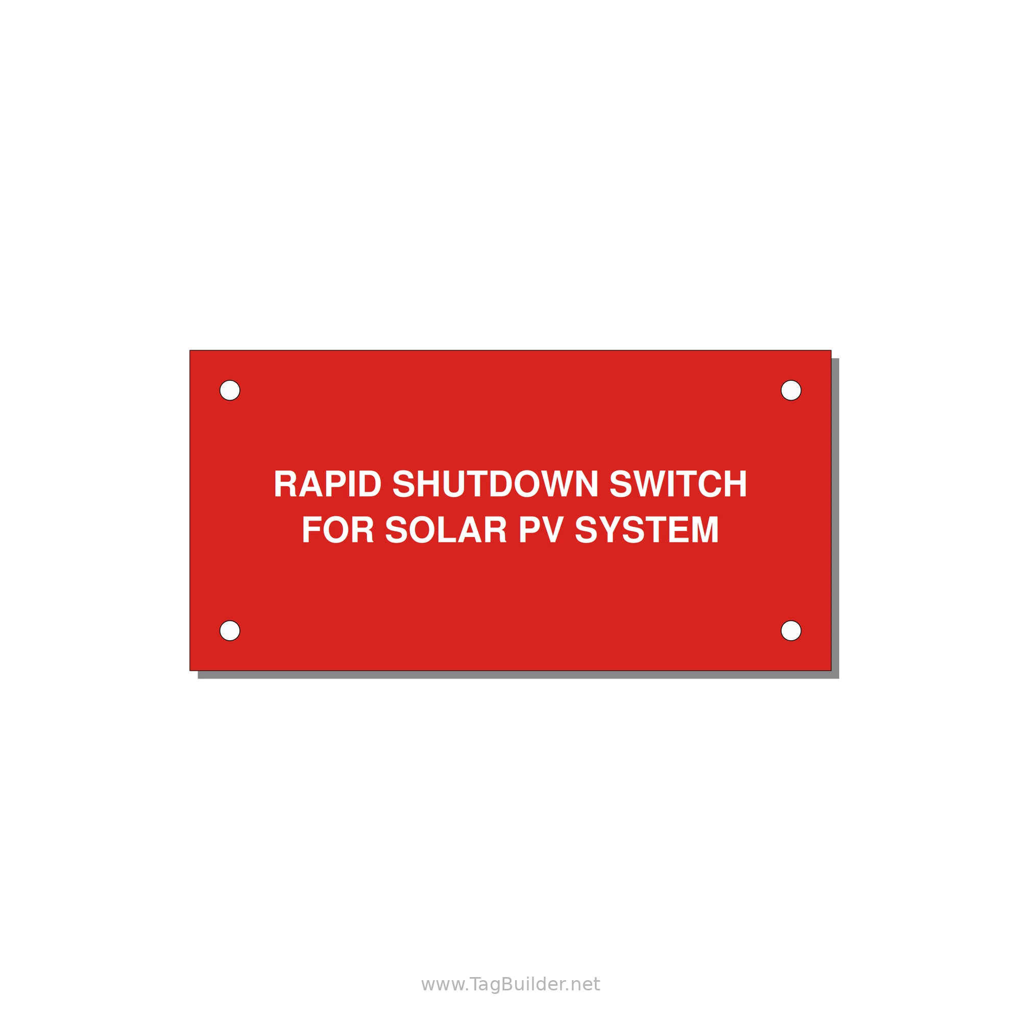 Rapid Shutdown Switch Label - Solar PV — 4x2" White on Red, Holes