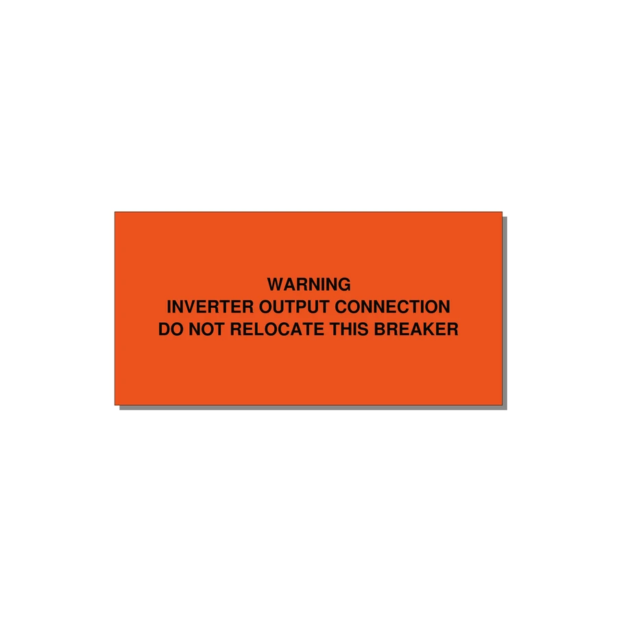 Back-Fed Breaker Warning Label — 4x2" Black on Orange, Adhesive