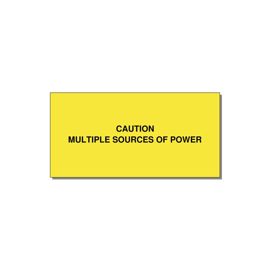 Multiple Power Source Warning — 4x2" Black on Yellow, Adhesive