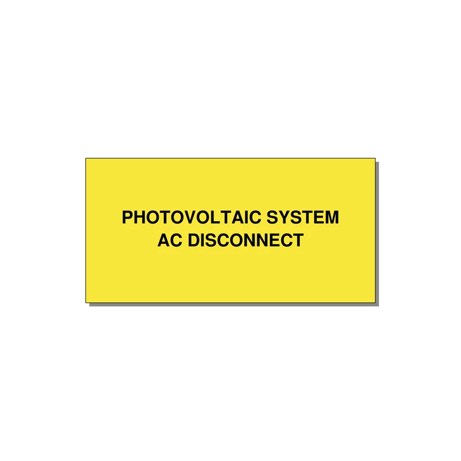 PV System AC Disconnect Label — 4x2" Black on Yellow, Adhesive