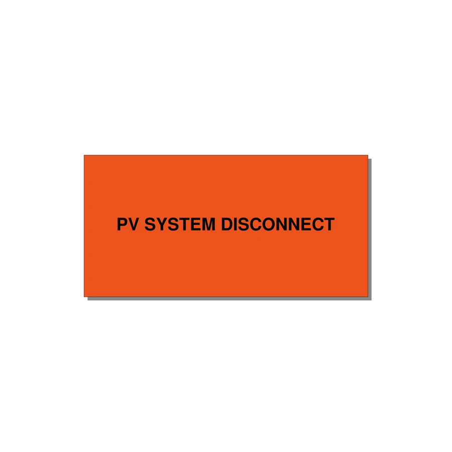 PV System DC Disconnect Label — 4x2" Black on Orange, Adhesive