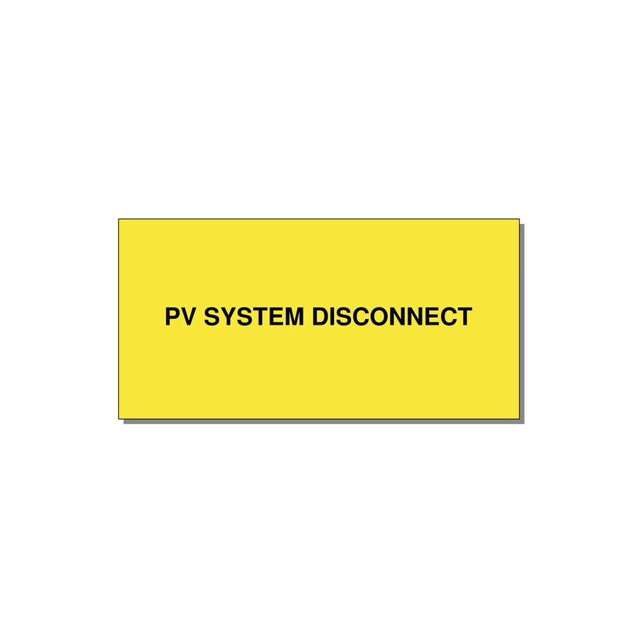 PV System DC Disconnect Label — 4x2" Black on Yellow, Adhesive
