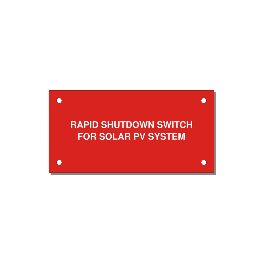 Rapid Shutdown Switch Label - Solar PV — 4x2" White on Red, Holes