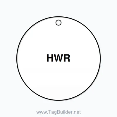 1.5 inch Circle Valve Tag – HWR, Plastic, Black On White thumbnail
