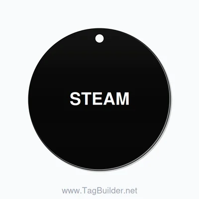 1.5 inch Circle Valve Tag – STEAM, Plastic, White On Black thumbnail