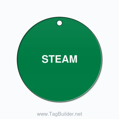 1.5 inch Circle Valve Tag – STEAM, Plastic, White On Green thumbnail