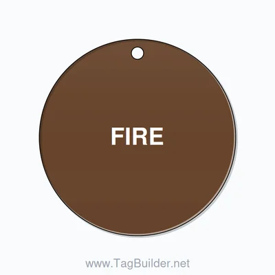 2.5 inch Circle Valve Tag – FIRE, Plastic, White On Brown thumbnail