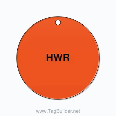 2.5 inch Circle Valve Tag – HWR, Plastic, Black On Orange thumbnail