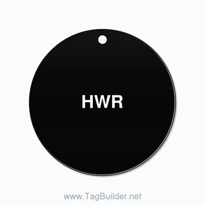 2.5 inch Circle Valve Tag – HWR, Plastic, White On Black thumbnail