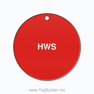 2.5 inch Circle Valve Tag – HWS, Plastic, White On Red thumbnail