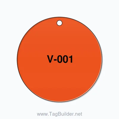 2.5 inch Circle Valve Tag – V-001, Plastic, Black On Orange thumbnail