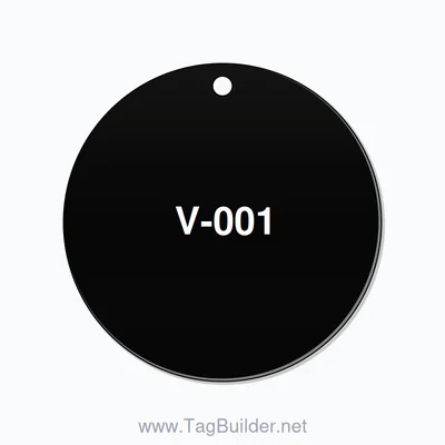 2.5 inch Circle Valve Tag – V-001, Plastic, White On Black thumbnail