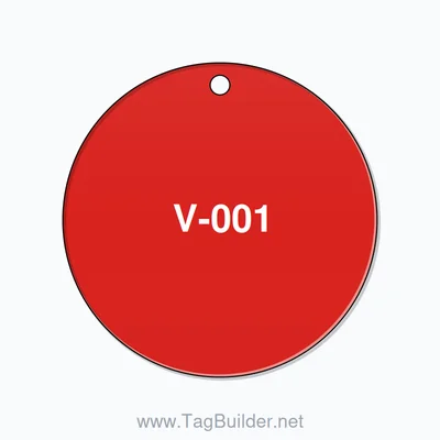2.5 inch Circle Valve Tag – V-001, Plastic, White On Red thumbnail