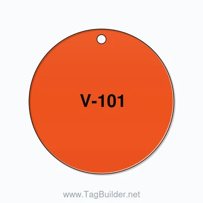 2.5 inch Circle Valve Tag – V-101, Plastic, Black On Orange thumbnail