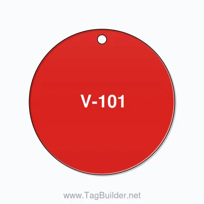 2.5 inch Circle Valve Tag – V-101, Plastic, White On Red thumbnail