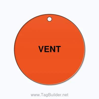 2.5 inch Circle Valve Tag – VENT, Plastic, Black On Orange thumbnail