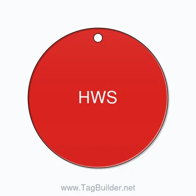 2 inch Circle Valve Tag – HWS, Plastic, White on Red thumbnail