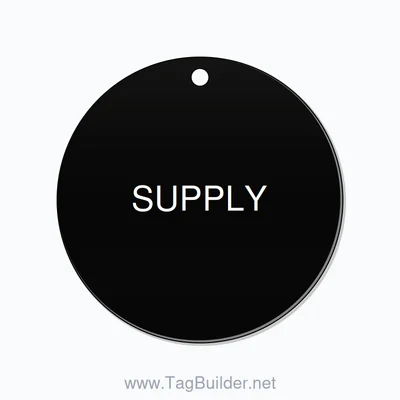 2 inch Circle Valve Tag – SUPPLY, Plastic, White on Black thumbnail