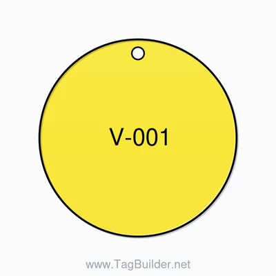 2 inch Circle Valve Tag – V-001, Plastic, Black on Yellow thumbnail