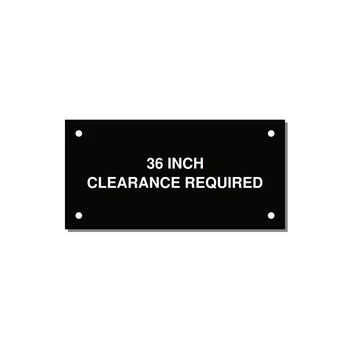 36 INCH / CLEARANCE REQUIRED Safety Label – 4" × 2" White on Black