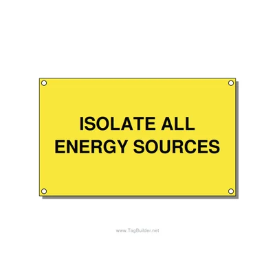 5.0x3.0" Safety Label - ISOLATE ALL ENERGY SOURCE, Black/Yellow, Holes thumbnail