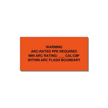 WARNING / ARC-RATED PPE REQUIRED / MIN ARC RATING: ___ CAL/CM² / WITHIN ARC FLASH BOUNDARY Engraved Label – 4" × 2" Black on Orange