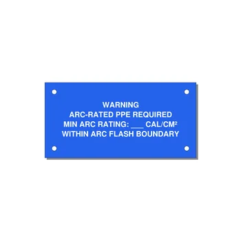 WARNING / ARC-RATED PPE REQUIRED / MIN ARC RATING: ___ CAL/CM² / WITHIN ARC FLASH BOUNDARY Engraved Label – 4" × 2" White on Blue