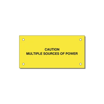 Multiple Power Source Warning — 4x2" Black on Yellow, Holes