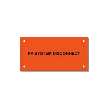 PV System DC Disconnect Label — 4x2" Black on Orange, Holes