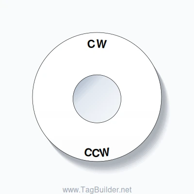 22mm Ring Tag – CW CCW, Single-Line 60mm Round, Black on White ...