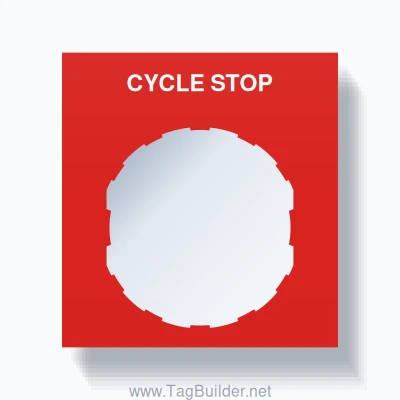 CYCLE STOP Push Button Legend Plate – 22mm White on Red (Schneider ...
