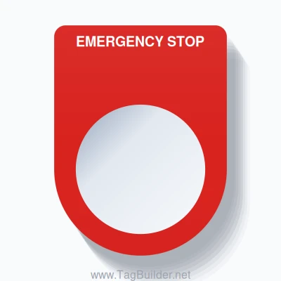 22mm Ring Tag – EMERGENCY STOP, Single-Line Slim, White on Red ...