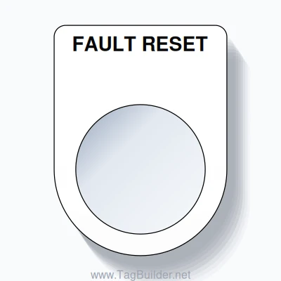 FAULT RESET Push Button Legend Plate – 22mm Black on White - TagBuilder.net