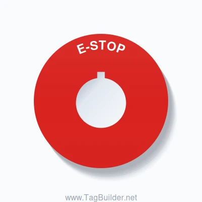 E-STOP Push Button Legend Plate – 22mm White on Red - TagBuilder.net