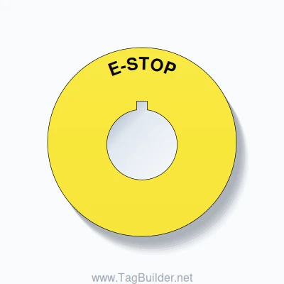 E-STOP Push Button Legend Plate – 22mm Black on Yellow - TagBuilder.net