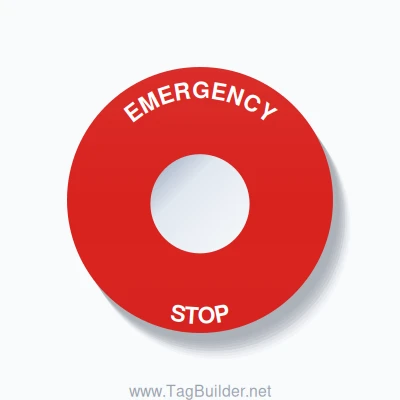 EMERGENCY / STOP Push Button Legend Plate – 22mm White on Red ...