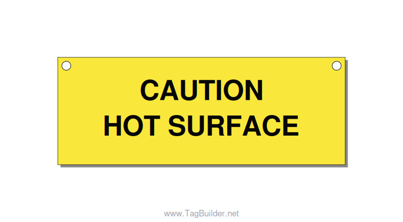 4.0x1.5" Caution Safety Label - CAUTION HOT SURFACE, Black/Yellow, Holes