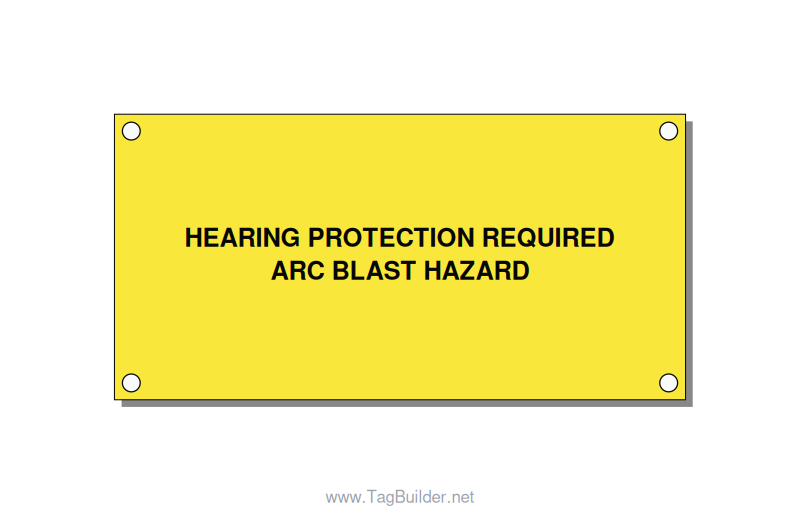 4.0x2.0" Safety Label - HEARING PROTECTION REQUIR, Black/Yellow, Holes