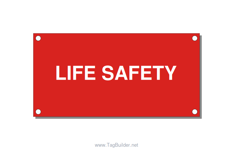 4.0x2.0" Safety Label - LIFE SAFETY, White/Red, Holes