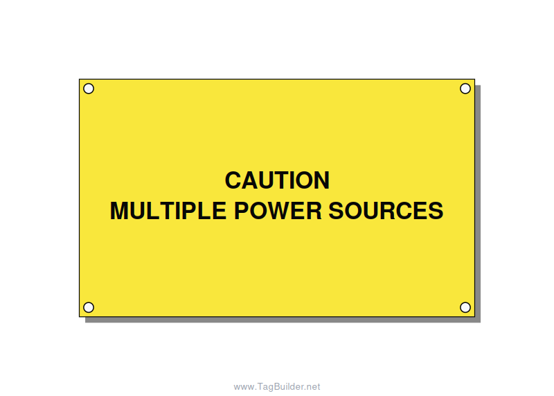 5.0x3.0" Caution Safety Label - CAUTION MULTIPLE POWER SO, Black/Yellow, Holes
