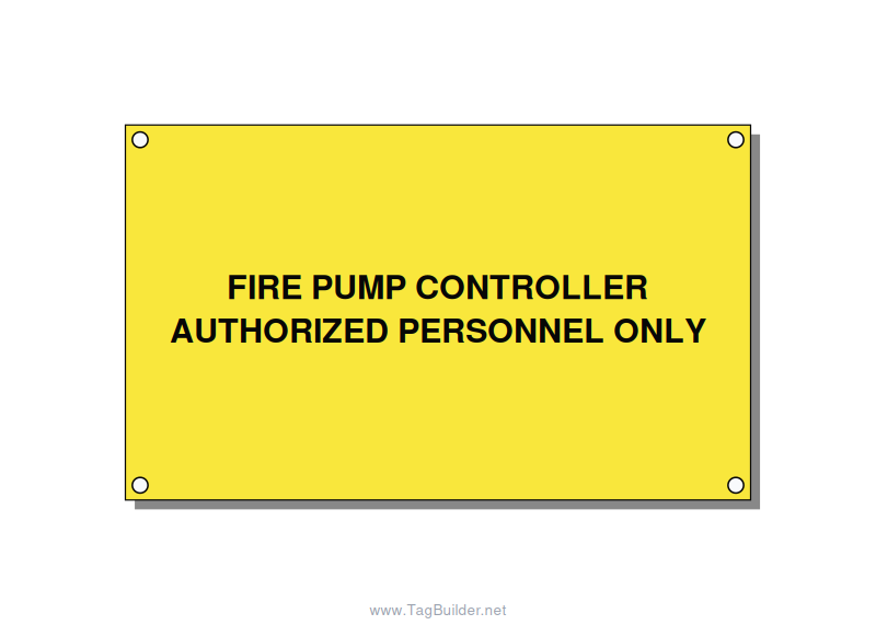 5.0x3.0" Fire Safety Label - FIRE PUMP CONTROLLER AUTH, Black/Yellow, Holes