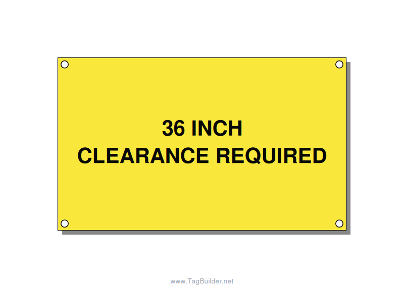 5.0x3.0" Safety Label - 36 INCH CLEARANCE REQUIRE, Black/Yellow, Holes